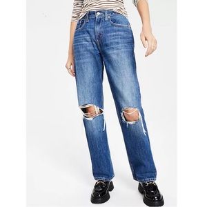 Levi’s Low Pro Straight Leg Jeans Loose Baggy Ripped Knee Cotton Women 26 NEW